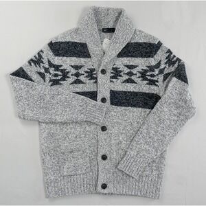 NEW Gap Aztec Shawl Cardigan Mens L Heather Gray Southwestern Knit Sweater NWT